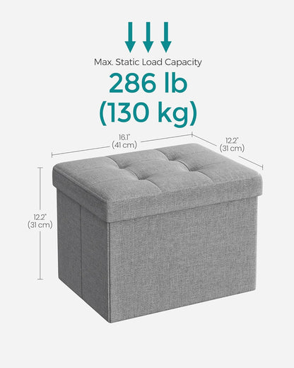 Mazie Collection - Small Folding Storage Ottoman, Foot Rest Stool, 12.2 x 16.1 x 12.2 Inches, 286 lb Load Capacity, for Living Room, Bedroom, Home Office, Dorm, Light Gray 