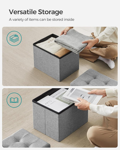 Mazie Collection - Small Folding Storage Ottoman, Foot Rest Stool, 12.2 x 16.1 x 12.2 Inches, 286 lb Load Capacity, for Living Room, Bedroom, Home Office, Dorm, Light Gray 