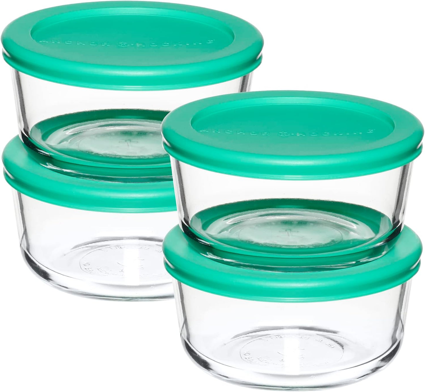 2 Cup Glass Storage Containers with Lids, Set of 4 Glass Food Storage Containers with Mint SnugFit Lids