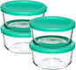 2 Cup Glass Storage Containers with Lids, Set of 4 Glass Food Storage Containers with Mint SnugFit Lids
