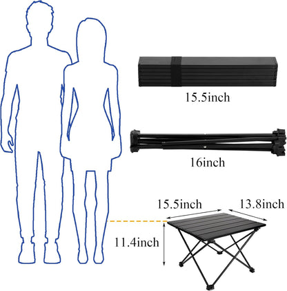Camping Side Table, Portable Folding Beach Table, Small Aluminum Picnic Backpacking Table for Outdoor Cooking, BBQ, Hiking, Boat, Travel, 15.5''L x 13.8''W x 11.4''H