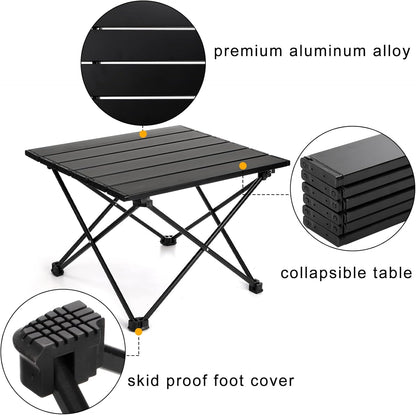Camping Side Table, Portable Folding Beach Table, Small Aluminum Picnic Backpacking Table for Outdoor Cooking, BBQ, Hiking, Boat, Travel, 15.5''L x 13.8''W x 11.4''H