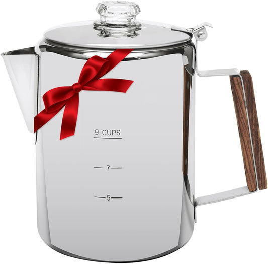 Camping Coffee Pot Stovetop Coffee Maker Percolator Campfire Coffee Pot Stainless Steel Coffee Pot Camping Outdoors Home 9 Cup No Aluminum &amp; Plastic Fast Brew 