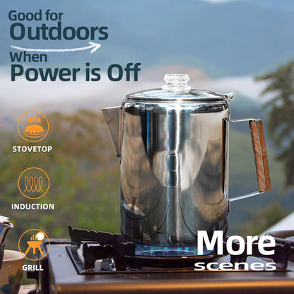 Camping Coffee Pot Stovetop Coffee Maker Percolator Campfire Coffee Pot Stainless Steel Coffee Pot Camping Outdoors Home 9 Cup No Aluminum &amp; Plastic Fast Brew 
