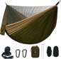 Camping Hammock, Portable Hammocks with Mosquito Net,Lightweight Nylon Parachute Hammock with 10ft Tree Straps,Camping Gear Must Haves for Travel Hiking Backpacking Beach Patio-Green&amp;Khaki 
