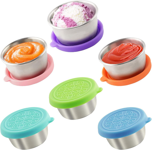 6x1.6 Oz Salad Dressing Containers With Lids, Small Leakproof Reusable Stainless Steel Salad Dressing Container To Go For Lunch Boxes,Sauce containers, Picnics,Travel Meal Prep And Kitchen Storage 