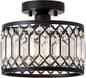 Crystal Black Ceiling Light, Modern Semi Flush Mount Ceiling Lighting Fixture, Round Hallway Lighting Fixtures for Kitchen Entryway Bedroom Laundry Room, 1-Light, 9 Inch 