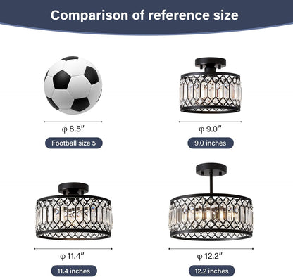 Crystal Black Ceiling Light, Modern Semi Flush Mount Ceiling Lighting Fixture, Round Hallway Lighting Fixtures for Kitchen Entryway Bedroom Laundry Room, 1-Light, 9 Inch 