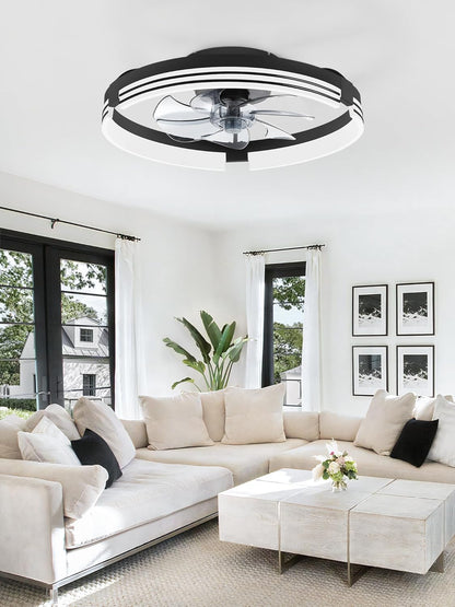 Low Profile Ceiling Fans with Lights and Remote, 20 Inch Flush Mount Ceiling Fan with Light, 3000K-6000K Dimmable Fandelier LED Fan Light, 6 Wind Speeds Black Ceiling Fans for Bedroom